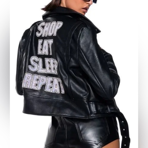 SHOP EAT SLEEP
REPEAT EMBELLISHED FAUX LEATHER MOTO
JACKET IN BLACK
MULTI - Picture 2 of 7